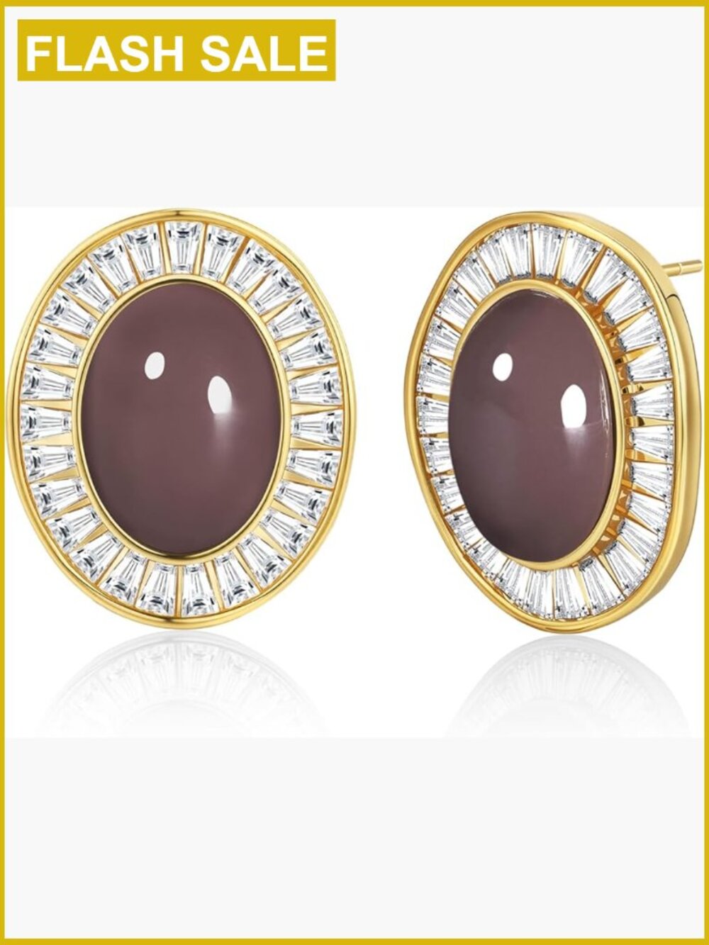 Large Chunky Round Dome Stud Earrings 18K Gold Plated CZ Statement